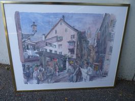 Aquarell- Litho Stadtansicht Zürich sign. Alfred Koella 88