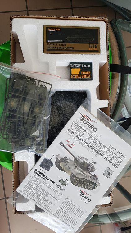 Carro Armato RC 1/16 Torro M26 Pershing Snow Leopard Verde - Modello Hobby Con BB E Cingoli Metallici