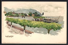 Fritz Voellmy: Vevey, Uferpartie mit Dam
