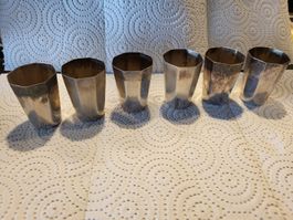Lot de 6 verres à schnaps en métal argenté Art Déco vintage.