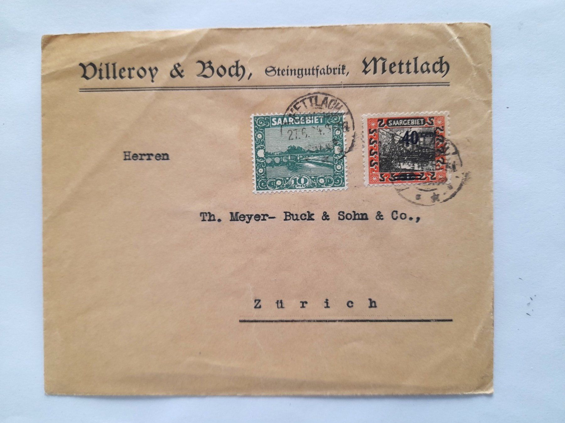 Alle Briefmarken: SAARGEBIET - 2 Bedarfsbelege 1924 – Gebraucht aus Uster von schepus23 1