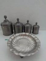 Zinn Konvolut 7.173 Kg. punziert - 4 Dosen, 1Schale