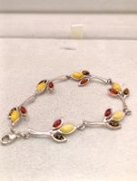 Vintage 925er Silber Armband drei farbige Natur Bernsteine