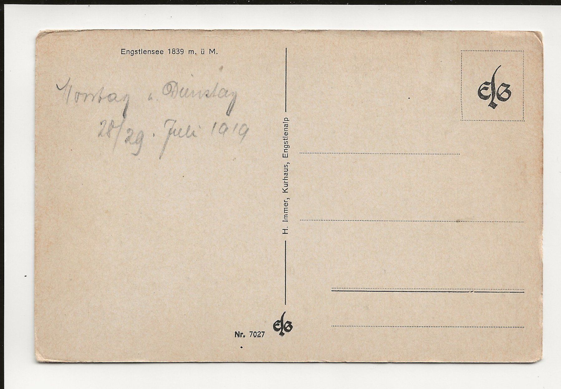 Cartoline postali: AK 1919  Engstlensee BE – Usato da Greifensee venduto da 315WDO 1
