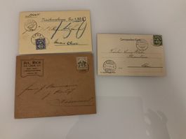 1901 - 07, 3 Zifferbelege mit Wertziffer, 1 x Rasierklinge O
