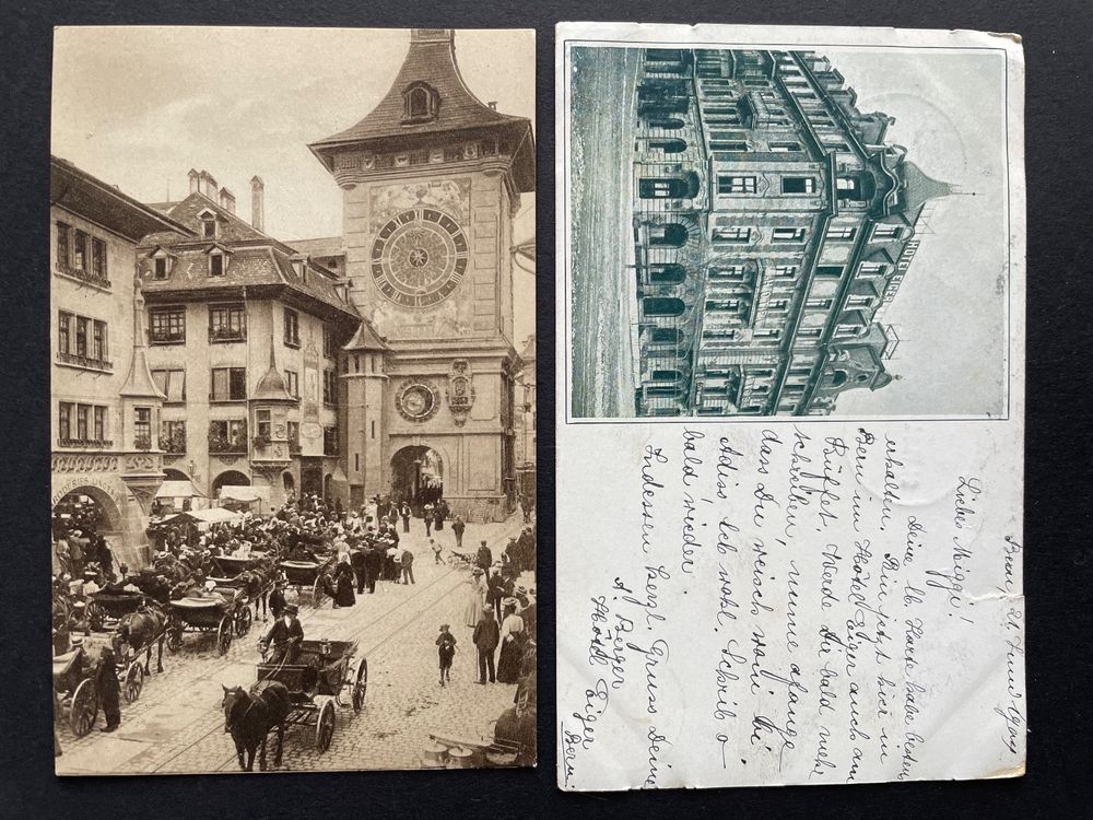 Uralt AK Bern: Hotel Eiger und Zytglogge Mittags 12 Uhr 1900 | Kaufen ...