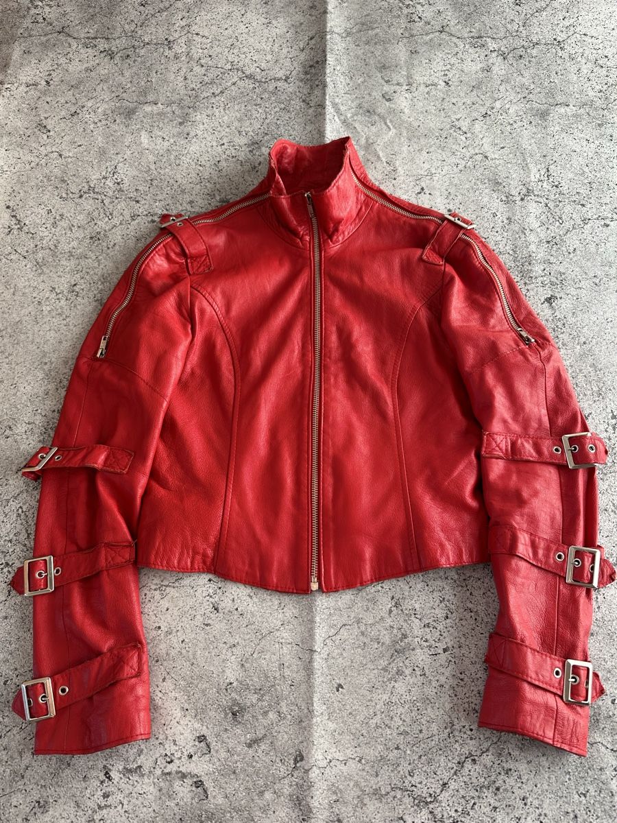 Giacche: Red Leather Biker Jacket, Italian Design - Cool Now! – Usato da Zürich venduto da megastored 1