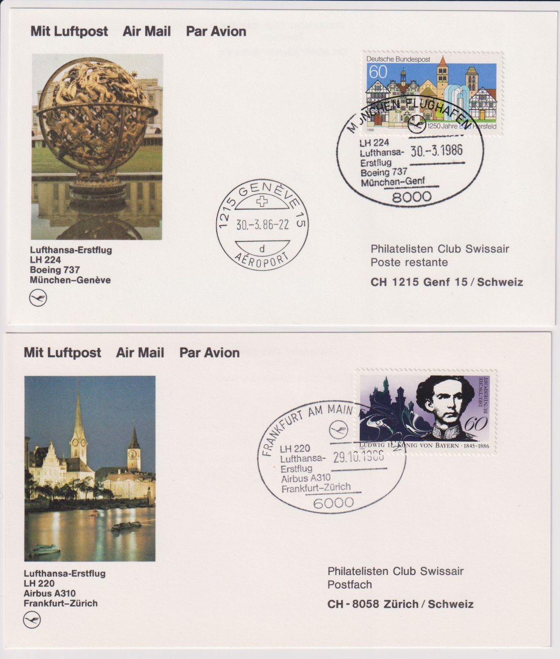 Alle Briefmarken: 4 x BRD, Lufthans Erstflüge – Gebraucht aus Bellach von qsearch 2
