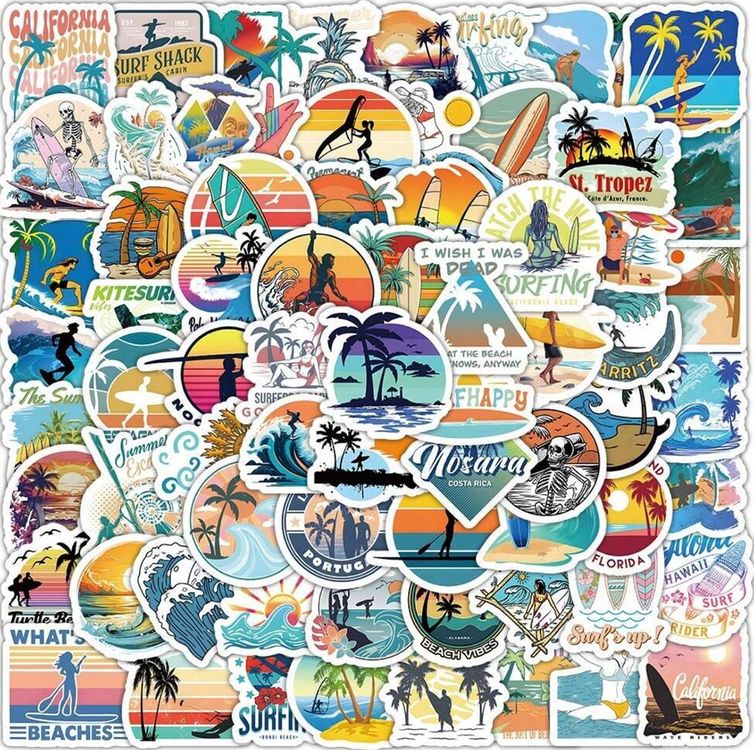 100 Stk. Sticker Aufkleber - Surfen und Reisen Strand | Kaufen auf Ricardo
