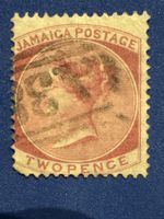 Timbre Jamaïque Two Pence rouge oblitéré état moyen