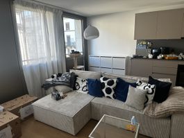 Ecksofa/ Schlafsofa in Beige Cord Stoff