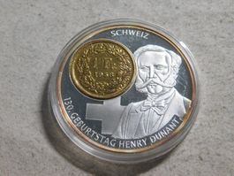 Medaille mit Silberfranken 1958 (vergoldet) - Henry Dunant