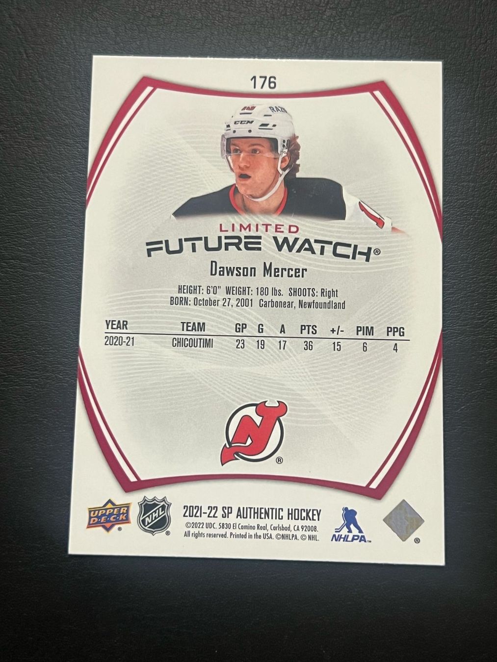 NHL Carte collezionabili: Dawson Mercer 2021 Red Future Watch New Jersey Devils – Nuovo (secondo la descrizione) da Möhlin venduto da SwissHockeyCards 1