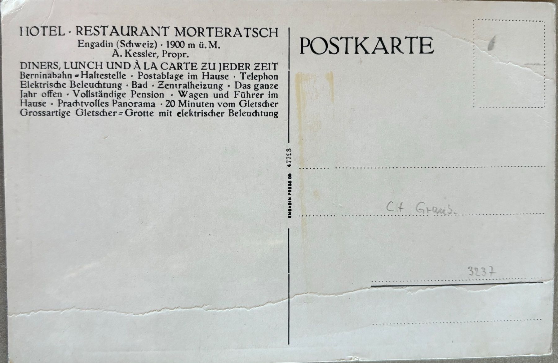 Cartoline postali: Hotel Restaurant Morteratsch – Usato da Frauenfeld venduto da Merk52 1