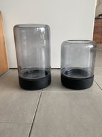 2er Set Windlichter Glas Grau mit schwarzem Fuss, CHF 20