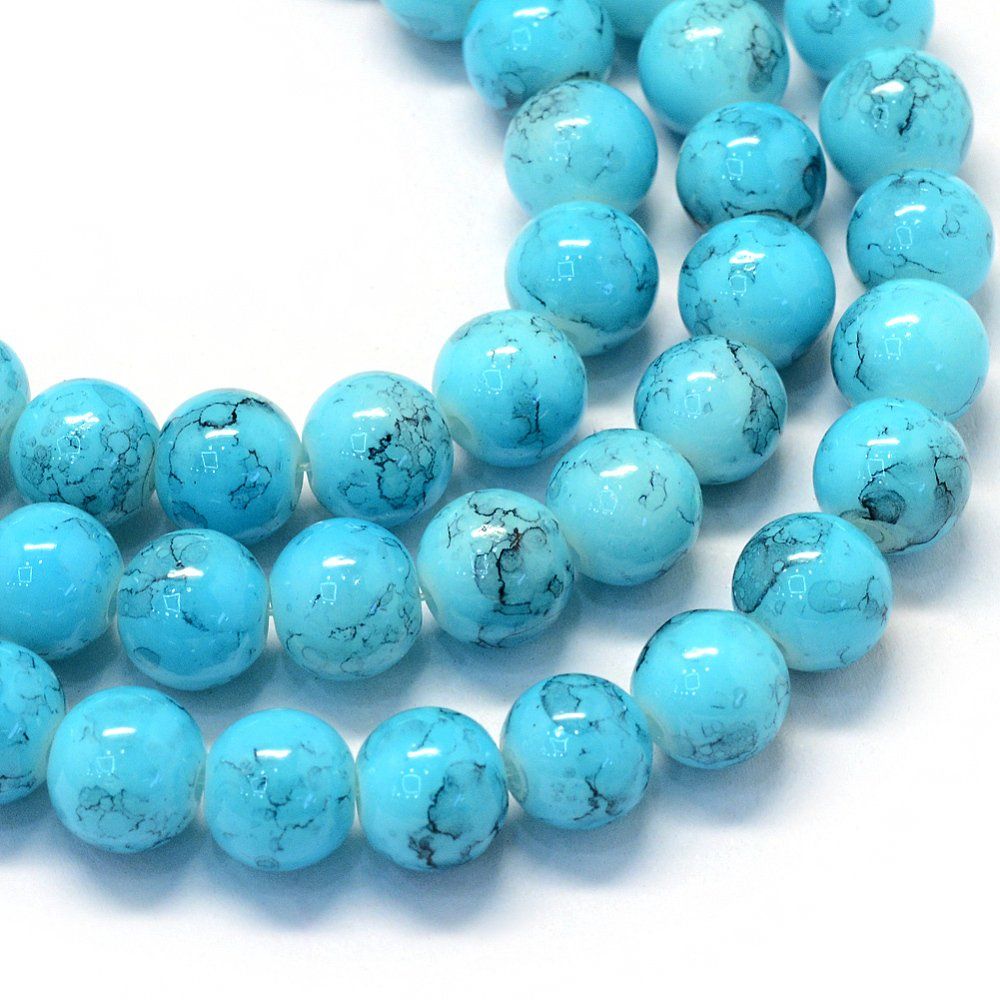 Perle (finte): Glasperlen deep sky blue 6mm / 1 Strang, ca. 145 Stk. – Nuovo e nell'imballaggio originale da Stallikon venduto da perlenliebe 1