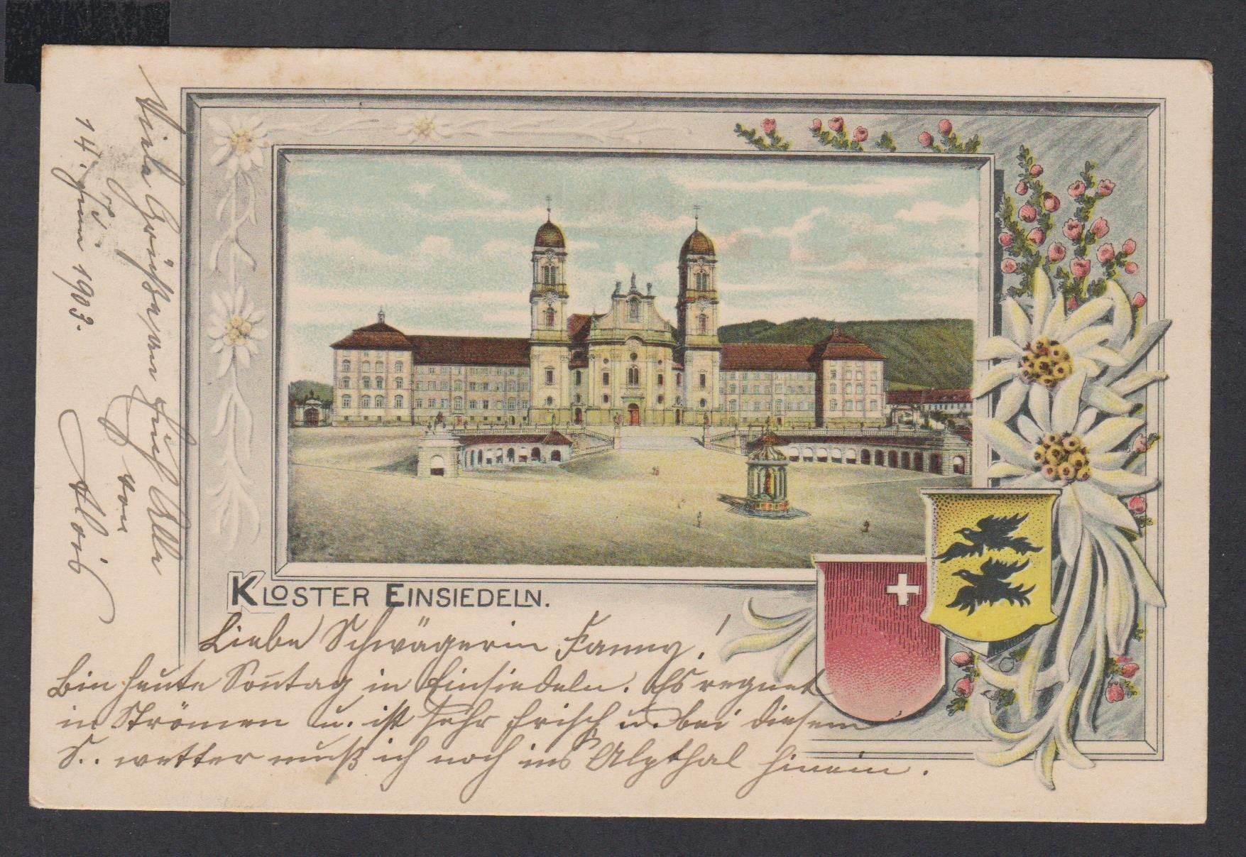 Ansichtskarten: Einsiedeln   -   alte Litho - Ansichtskarte von 1903 – Gebraucht aus Vitznau von Ropaku