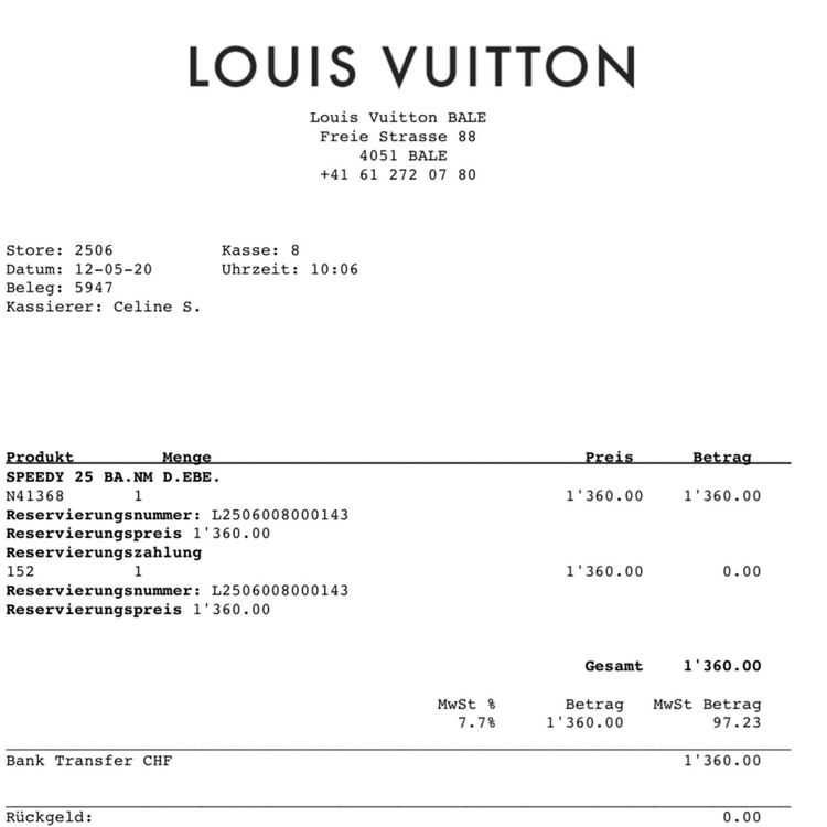 Louis Vuitton Receipt 2020-20