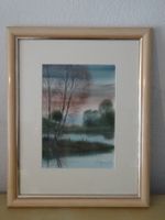 Landschaft Gewässer&Wald; G. Fiquier Originalaquarell