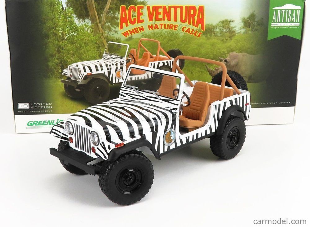 Jeep CJ-7 1976 Blanc Ace Ventura When Nature Calls Modèle 1:18 Greenlight
