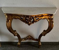 Wandkonsole goldfarben mit Marmorplatte antiker Stil