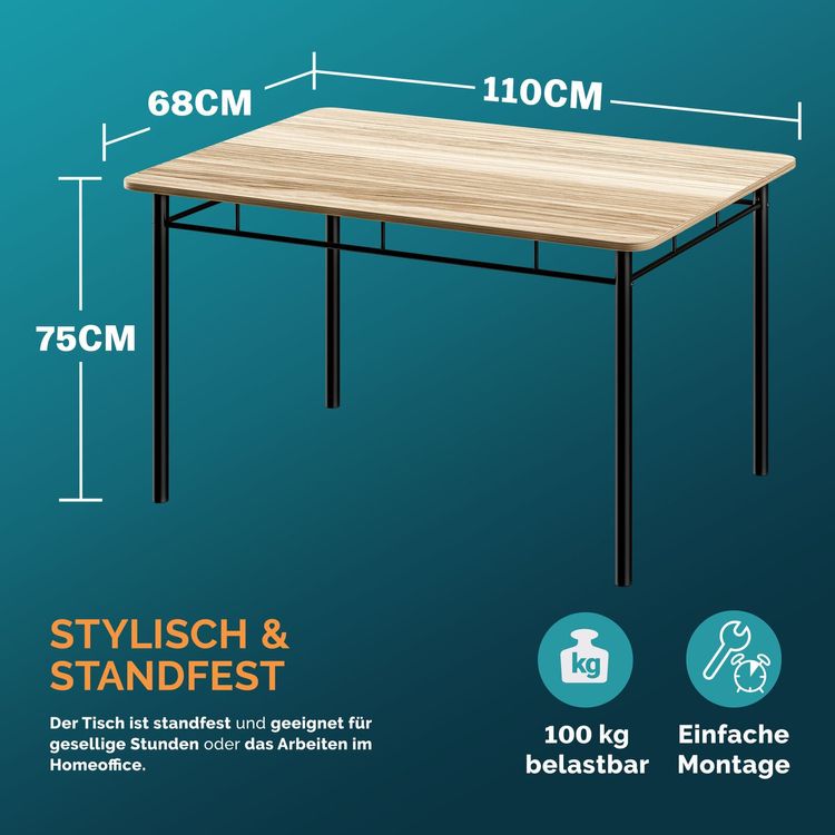 Essgruppe + 4 Stühle 110x68cm Eiche Esszimmer Esstischgruppe 3