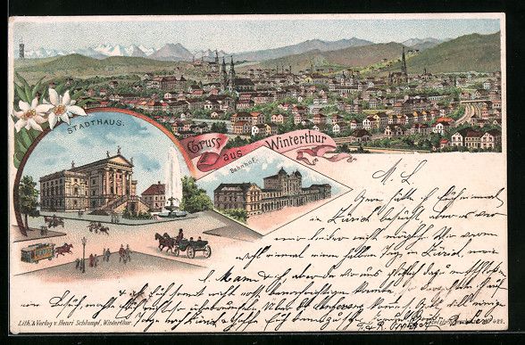 Cartoline postali: Litho Winterthur, Orstansicht und Stadth – Usato da Berlin venduto da bartko-reher