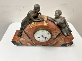 antike französische Kamin-Uhr Marmor/Bronze ca. um 1910
