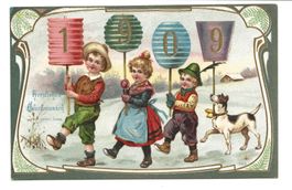 Neujahr - Herzlichen Glückwunsch - tolle Präge-Litho - 1909