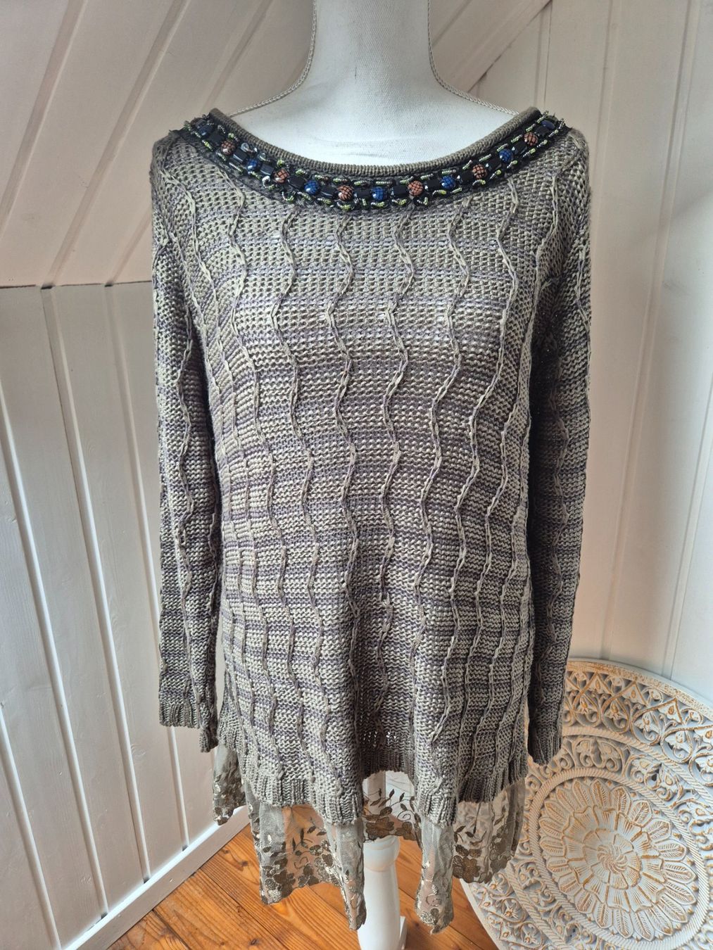 Maglioni & Felpe: AMY VERMONT  💎  long pullover knit olive  Grösse 44 – Usato da Niederweningen venduto da Obson