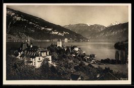 AK Spiez, Ort mit Schloss und See