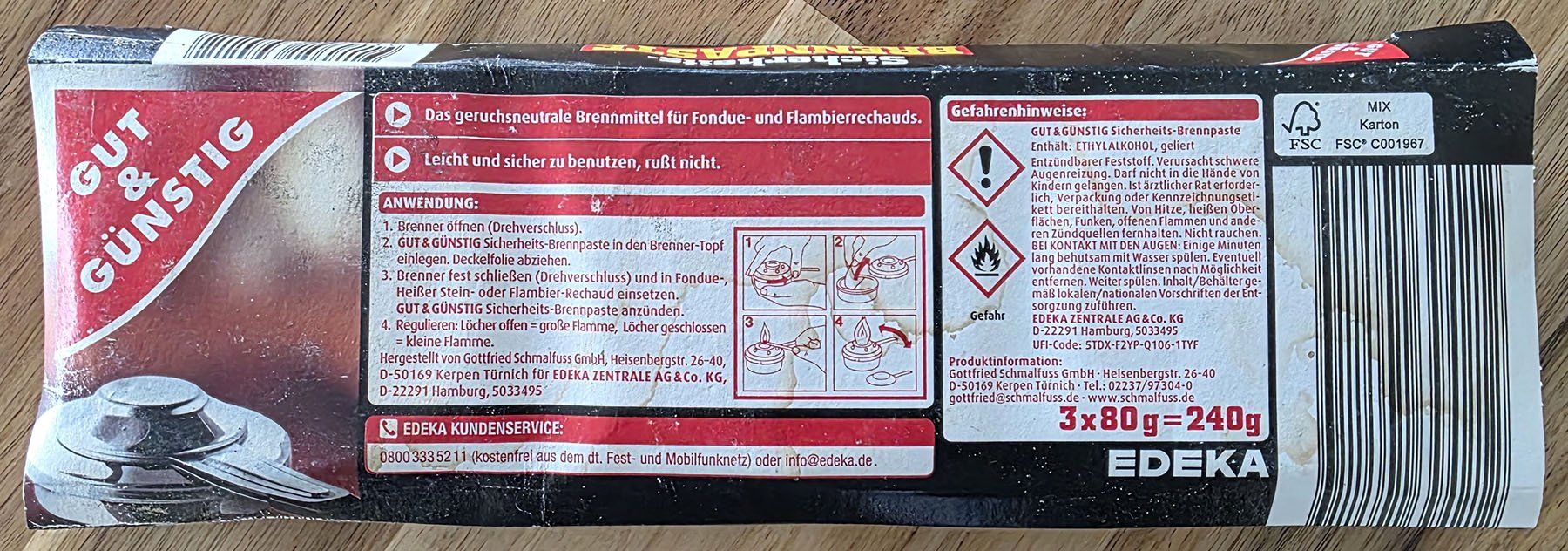 Küchengeräte: Sicherheits-BRENNPASTE für Rechaud – Neu und originalverpackt aus Bischofszell von Birel34 1