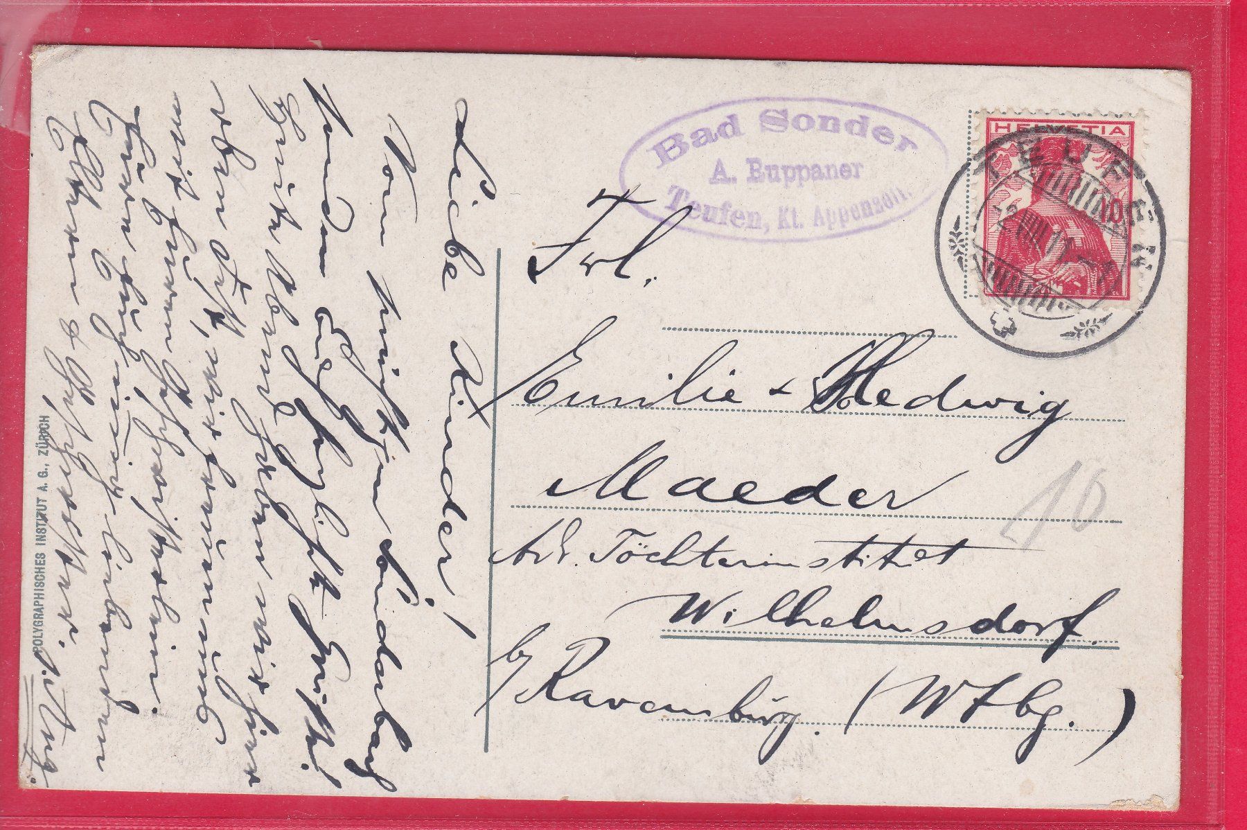 Cartoline postali: TEUFEN, BAD SONDER 920m, 2.8.1911 – Usato da Oberrieden venduto da Gebirgsstelze 1