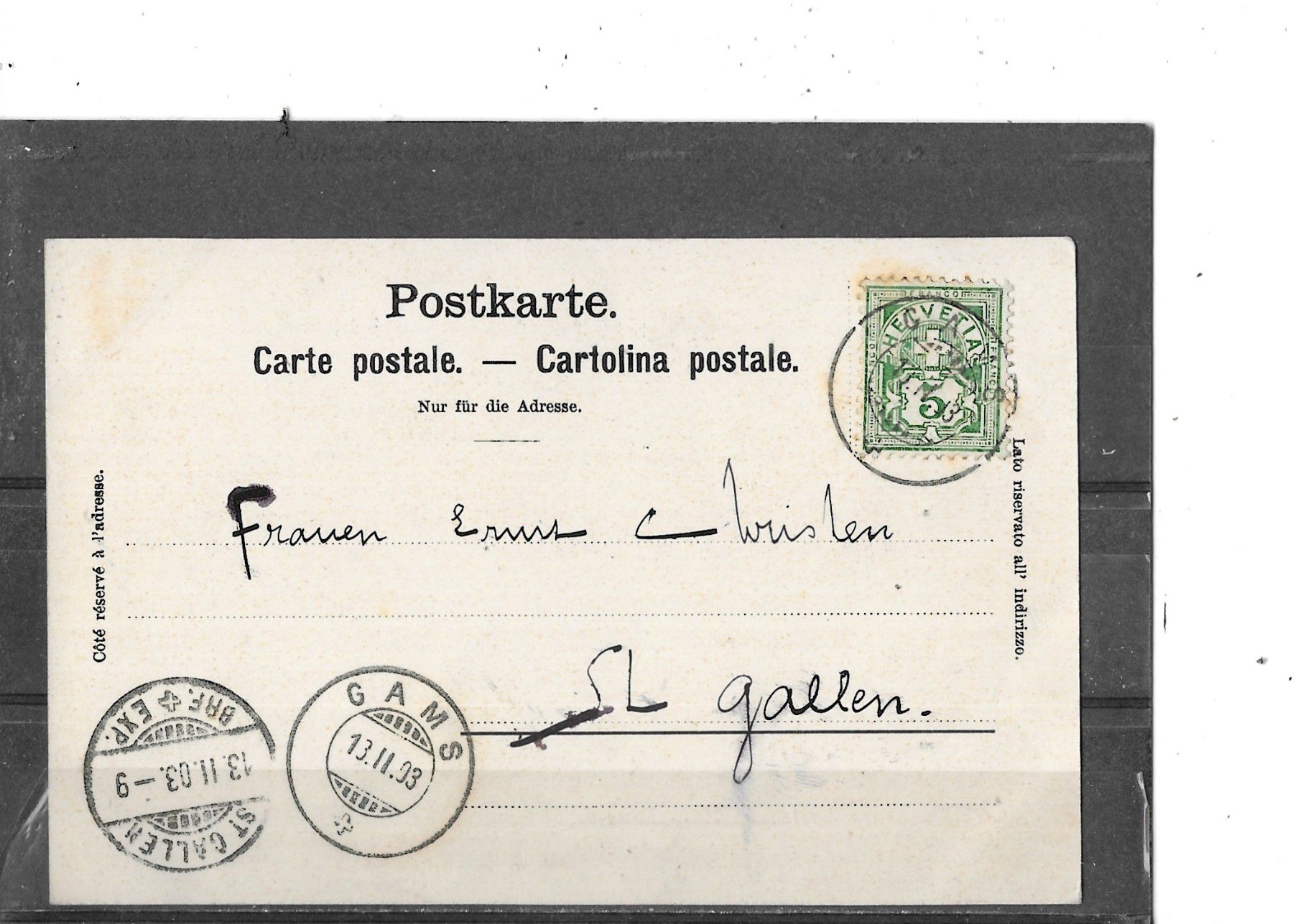 Cartoline postali: SG Gruss aus Gams 1903 – Usato da Schocherswil venduto da Wilare 1