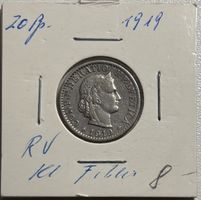 Schweiz 20 Rappen 1919 B I/II abart, unsaubere Prägung