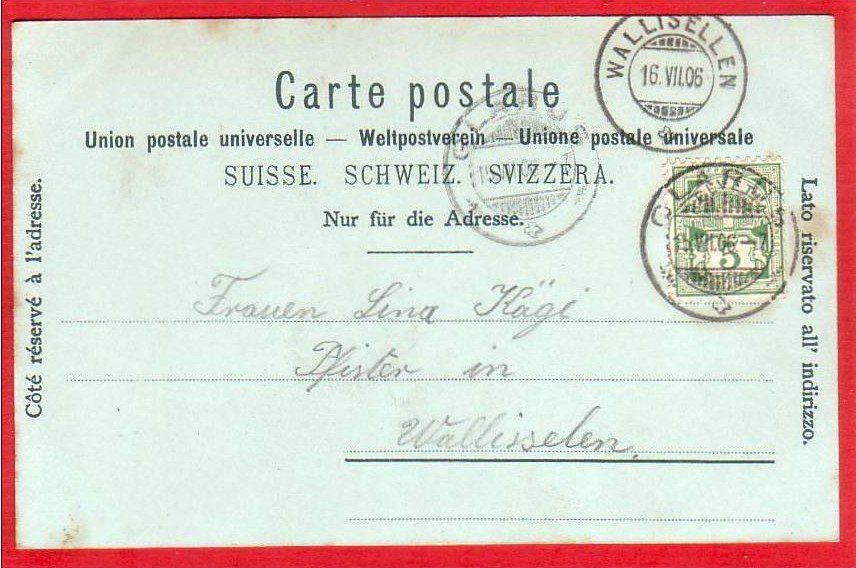 Ansichtskarten: GLARUS LITHO 1906 – Gebraucht aus Grüningen von Kartenlaube 1