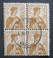 1909 Helvetia Brustbild Viererblock gestempelt