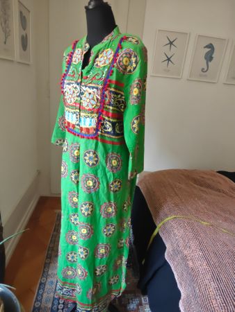 Antica Sartoria maxi cotton tunic caftan dress embroidered L