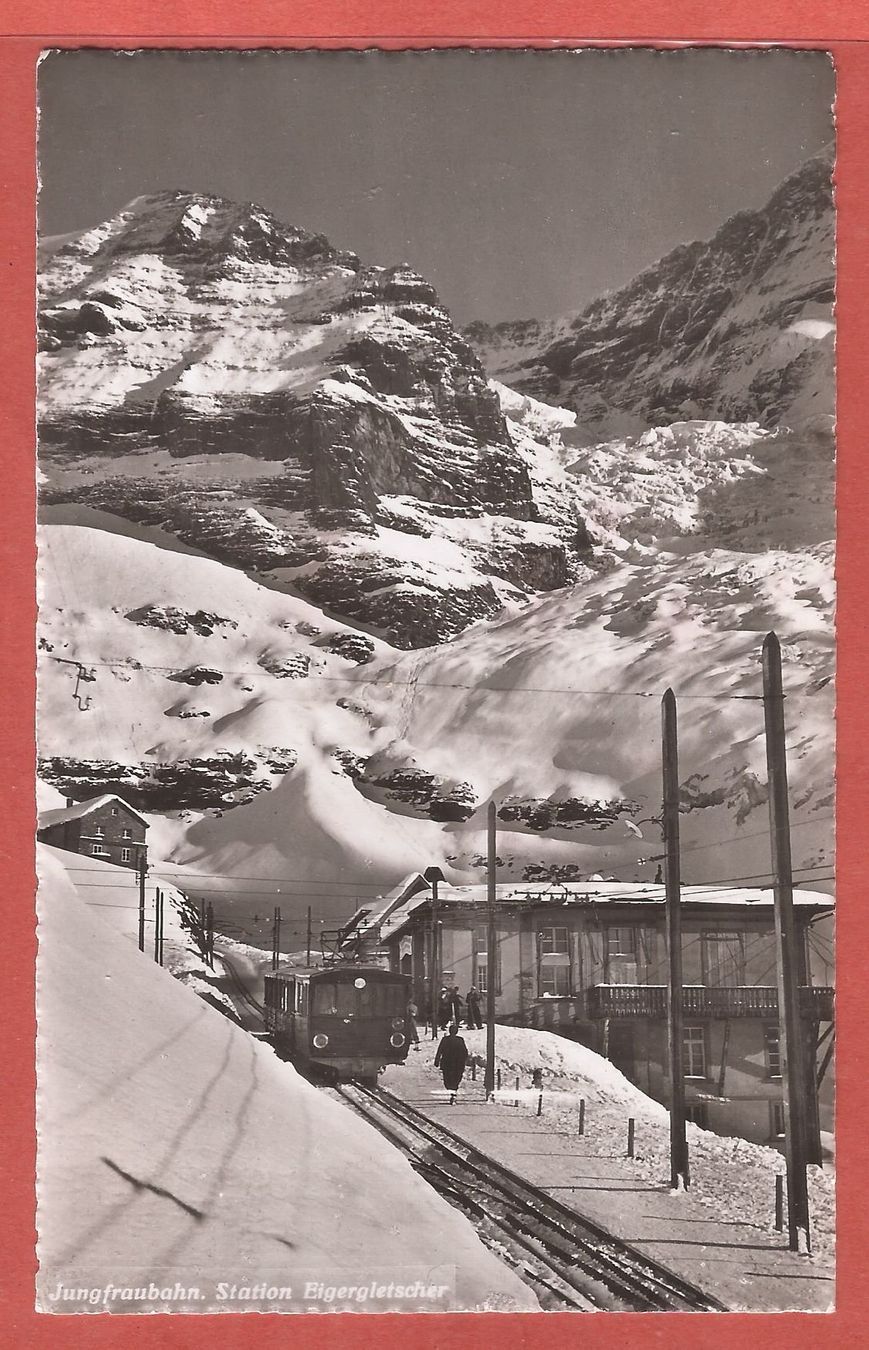 Cartoline postali: Jungfraubahn in Station Eigergletscher - ca. 1950 – Usato da Fislisbach venduto da Porano