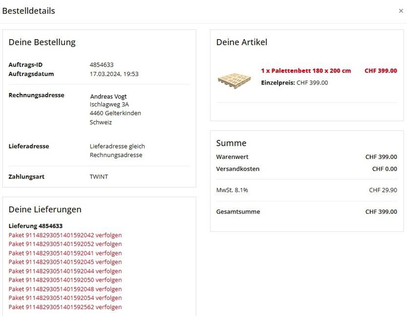 Pallets: Palettenbett 180 x 200 – Usato da Gelterkinden venduto da charrasse 2