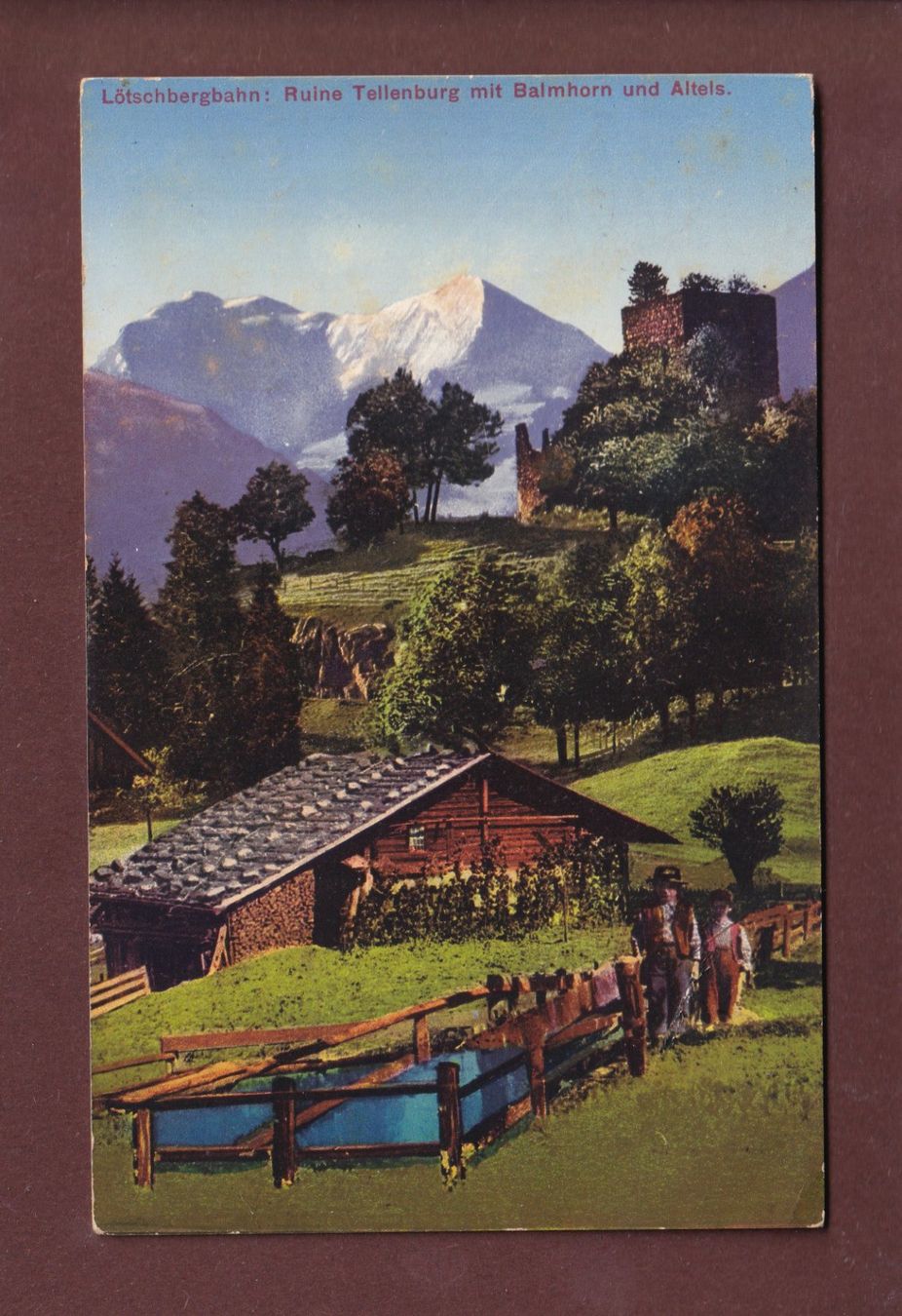 Cartoline postali: Lötschbergbahn - RUINE TELLENBURG - 1914 – Usato da Pully venduto da nicecards