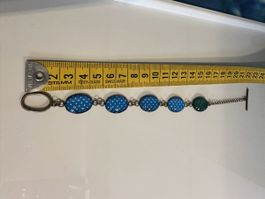 Blaues Armband mit weissen Punkten - Vintage Look
