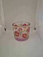 Teelichthalter Glas bunt bemalt Blumenmuster neu