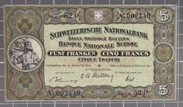 5 Franken "Wilhelm Tell" Banknote von 1951  (Bankfrisch)