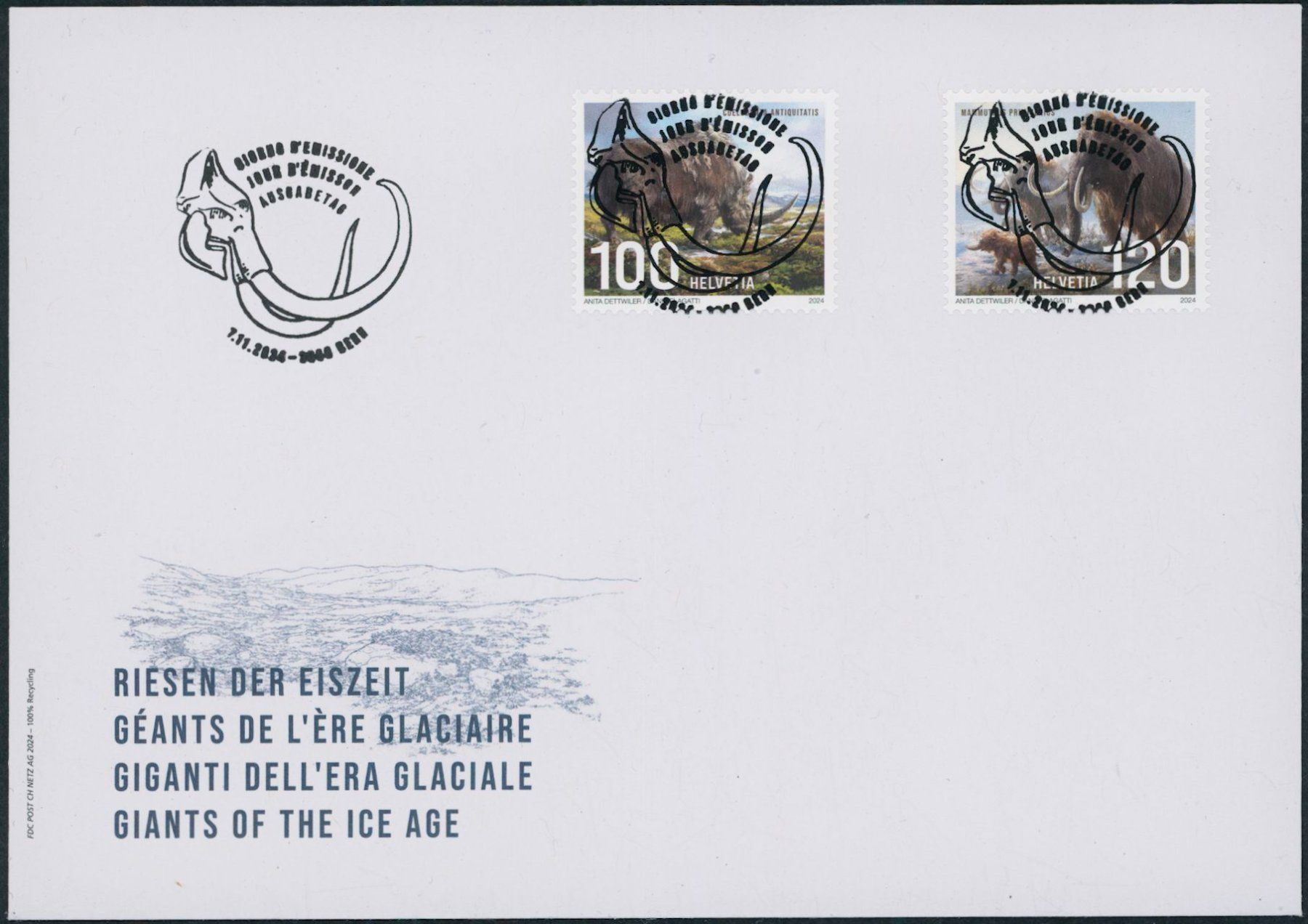 Alle Briefmarken: 2024 - Eiszeit - Ersttagsbrief FDC ET - Ersttag Voll Stempel – Gebraucht aus Schindellegi von stationary