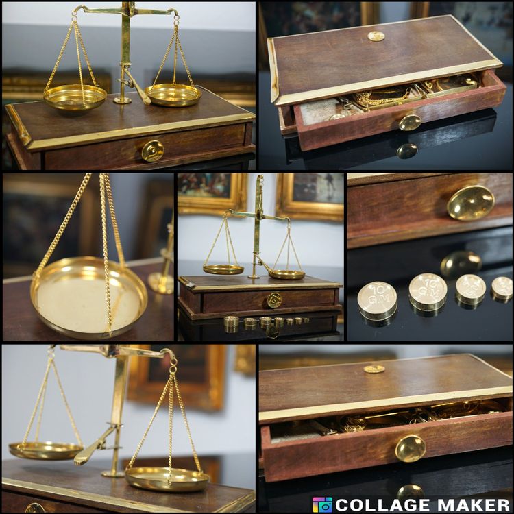 Messing Waage Tarazu Miniatur - Handgefertigte Justitia Waage | 17,8cm | 150g