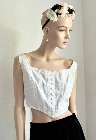 Weisses Leinenbustier/Top mit Perlmuttknöpfen