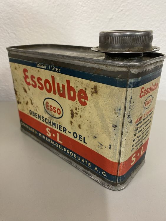 Rare et ancien bidon d’huile Essolube Suisse Schweiz Oeldose (Gebraucht