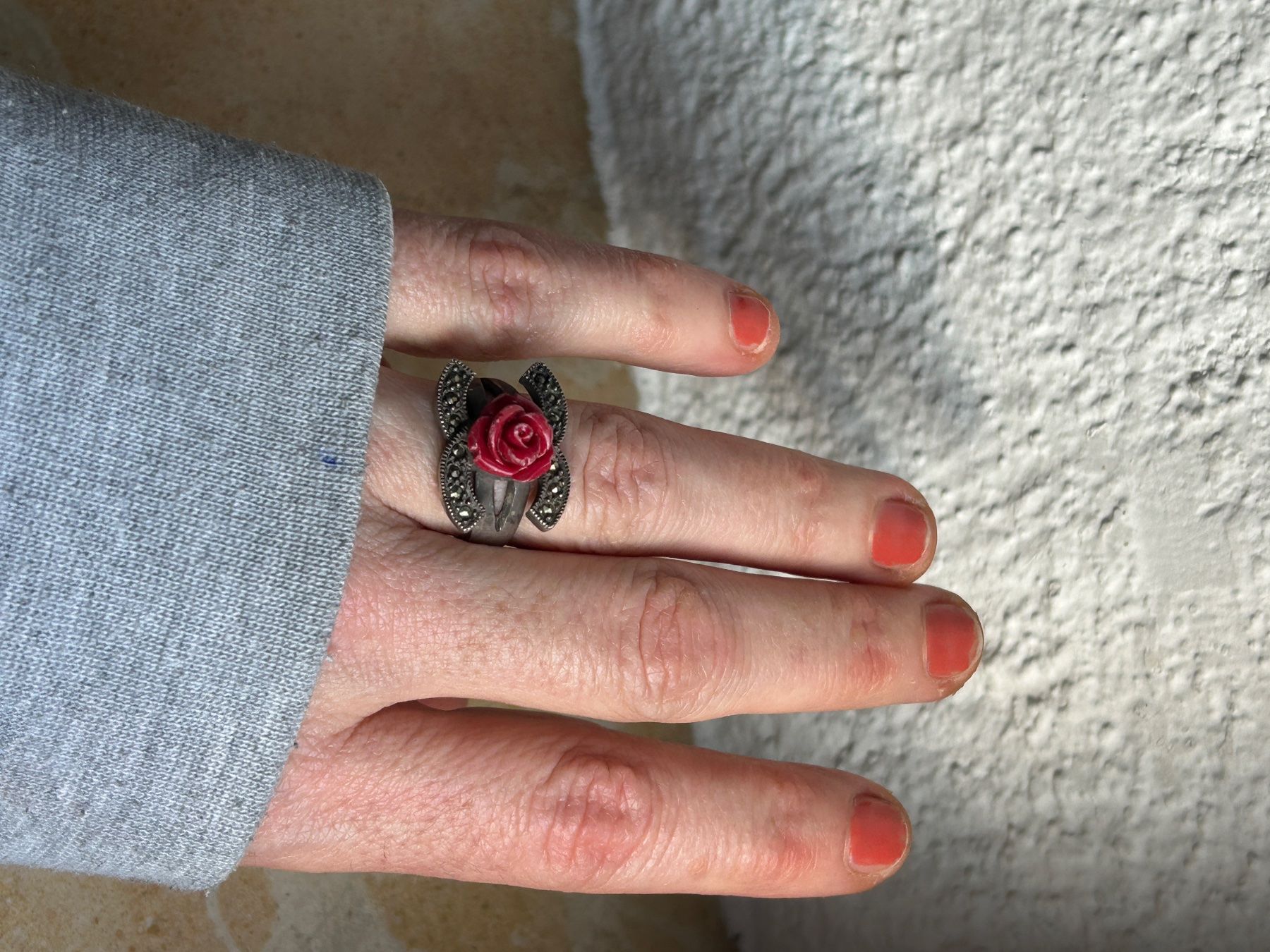 Bagues: Silberring mit roter Rose und Markasiten Gr. 58 – D'occasion à Dittingen par Bellevista 9