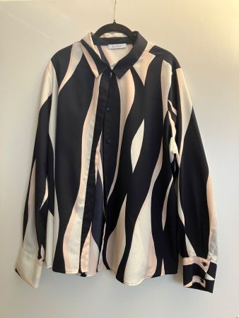 Bluse Langarm schwarz/weiss/rosa Gr. L (48) M&S